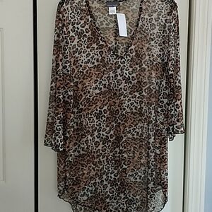 Jordan Taylor Leopard Print Shear V Neck Beach Coverup S